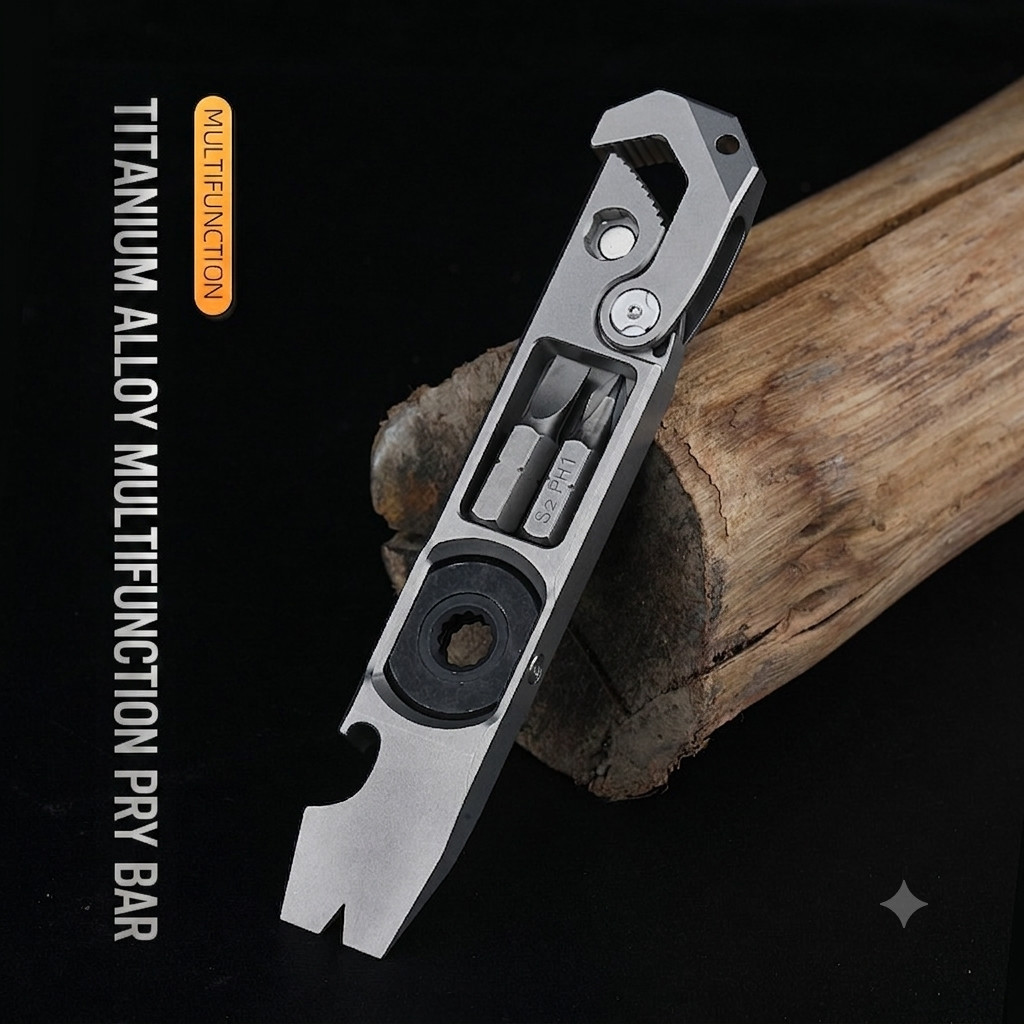 Titanium Multi Tool EDC Pocket Pry Bar Ratchet Wrench Screwdriver Bottle Opener