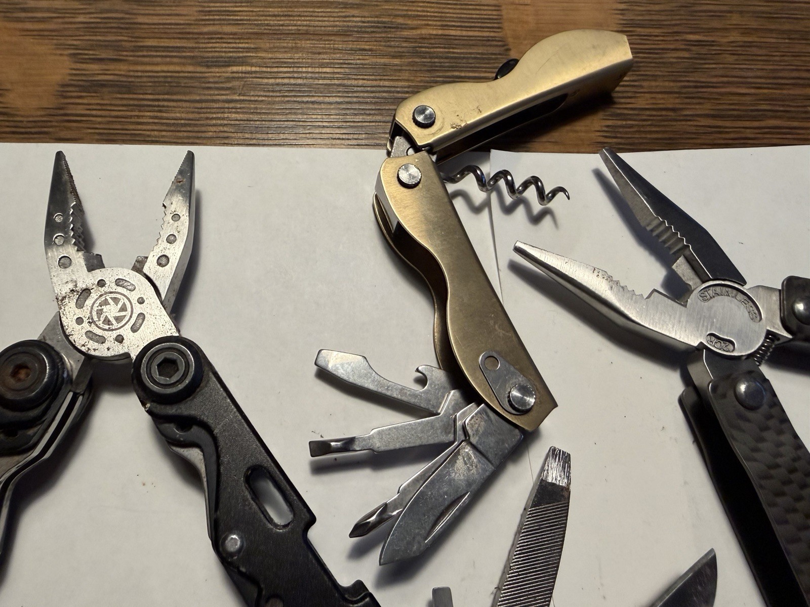 Great Deal! Lot Of 7 Multi Tools Electricians Pliers Cork Screw Blade File Etc