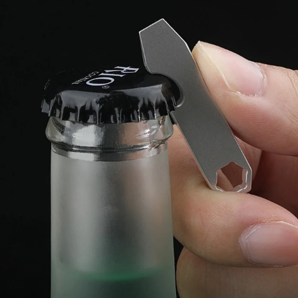 Mini TC4 Titanium Alloy Crowbar Bottle Opener Hexagon Wrench EDC Multi Pry Tool