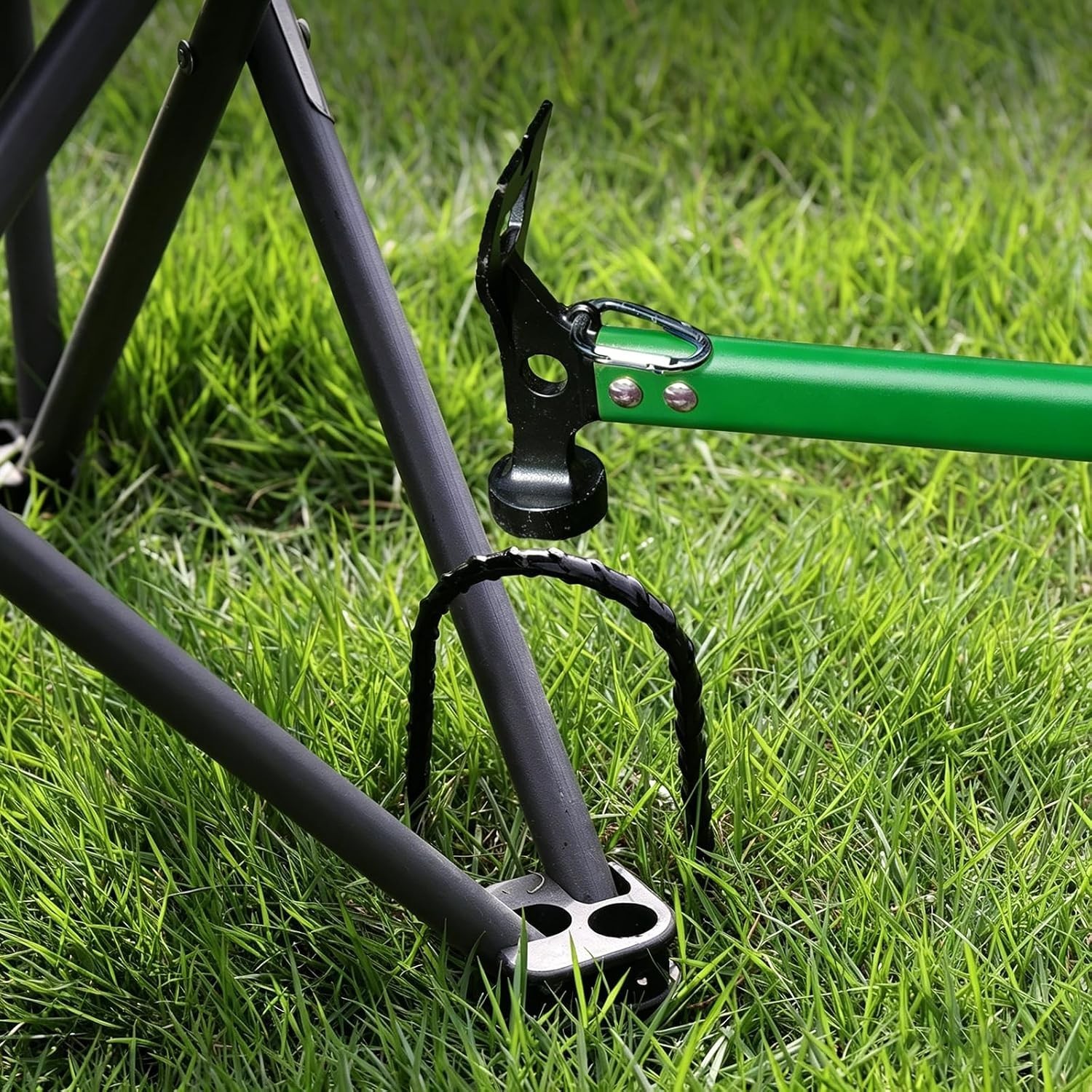 Three-in-One Tent Stake Hammer – Ergonomic Carbon Steel Design, 12″ Green