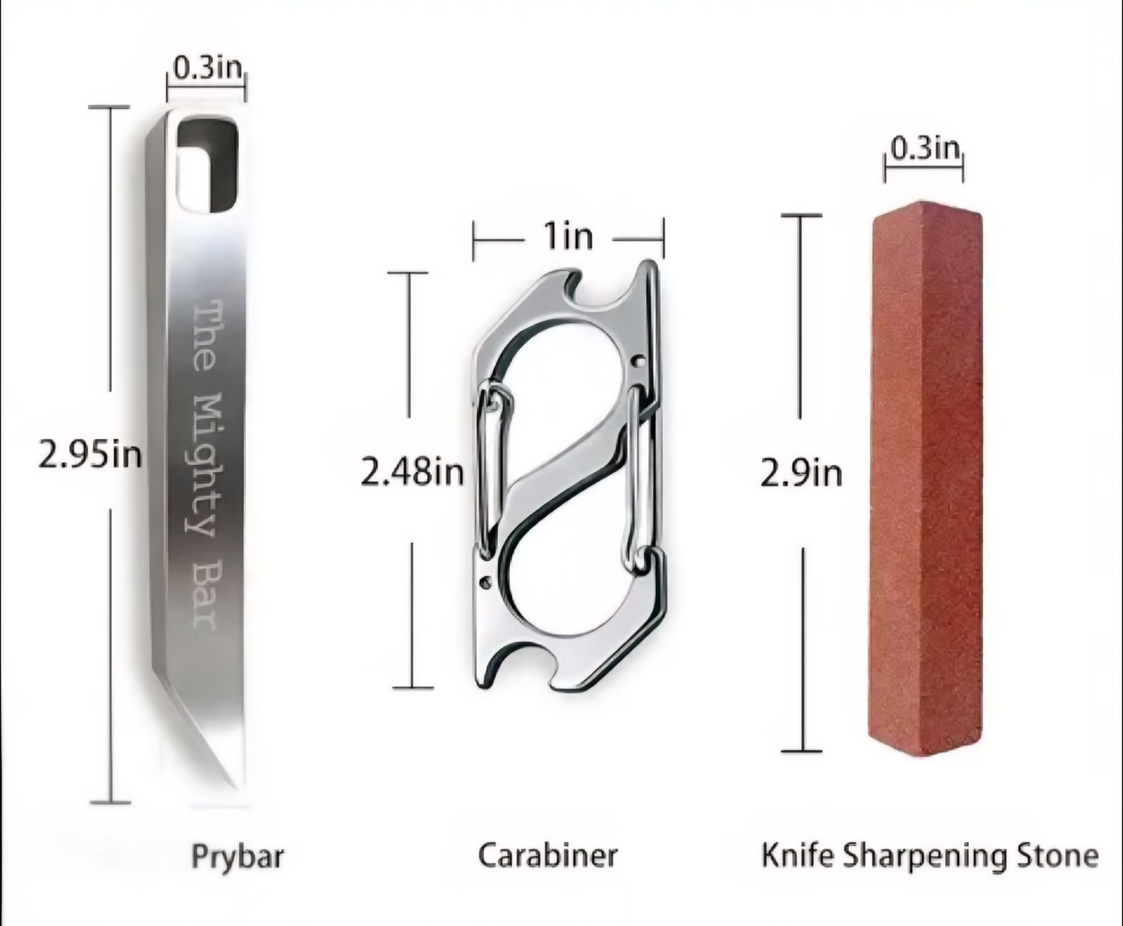 EDC set The Mighty Bar Prybar Keychain, Carabiner Clip, & Knife Sharpening Stone