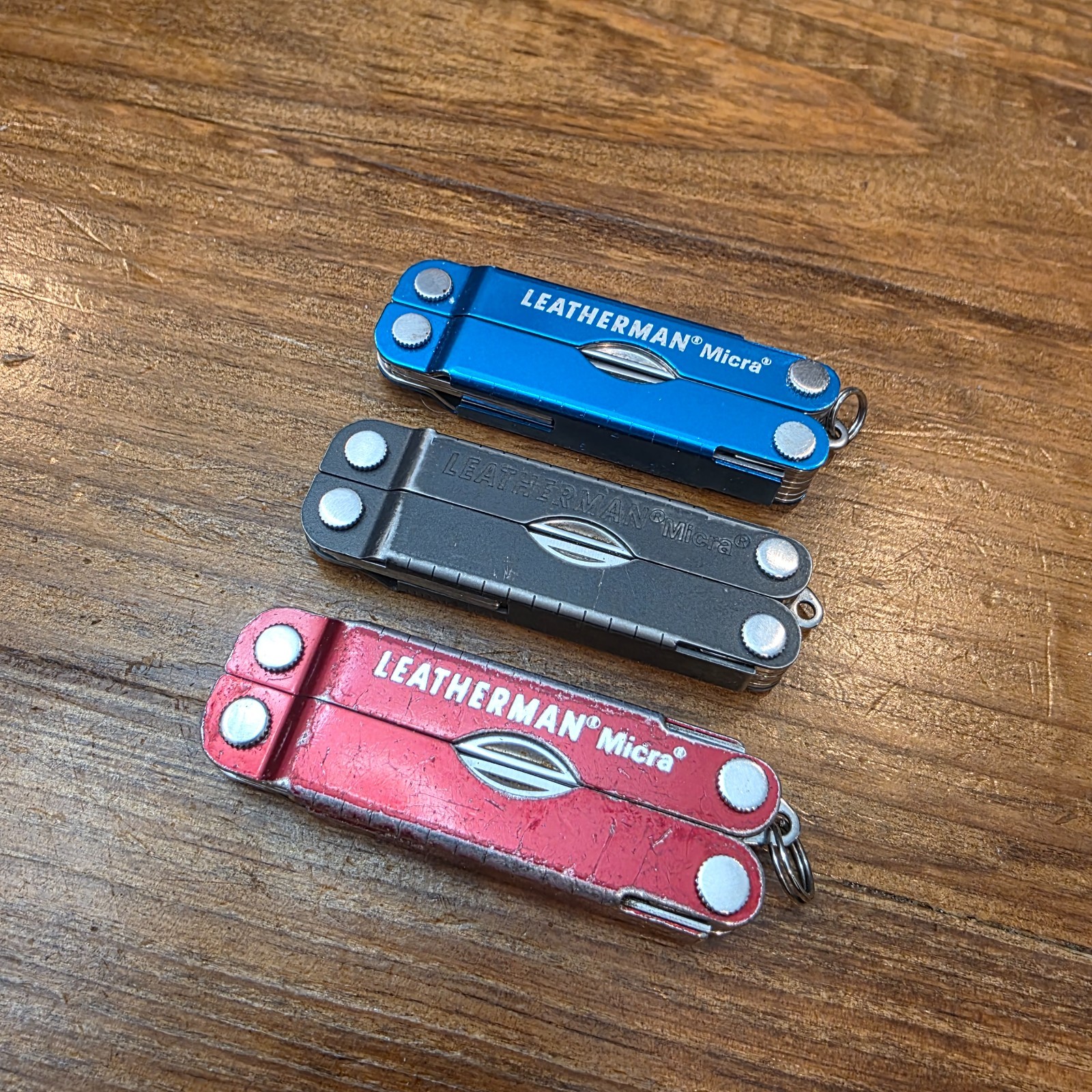 Leatherman MICRA Multi-Tool – Stainless Steel – Lot of 3 – Colors Red Blue Black