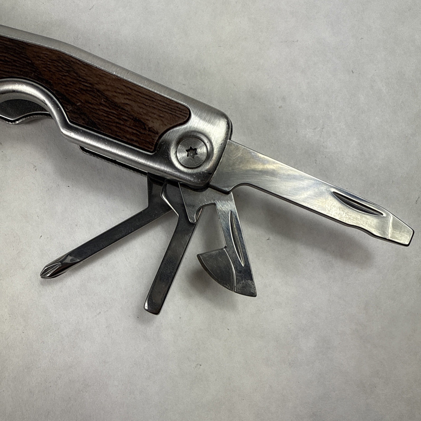 Multi Tool Stainless Steel Faux Wood Inlay Blunt Pliers, Blade *See Photos GUC