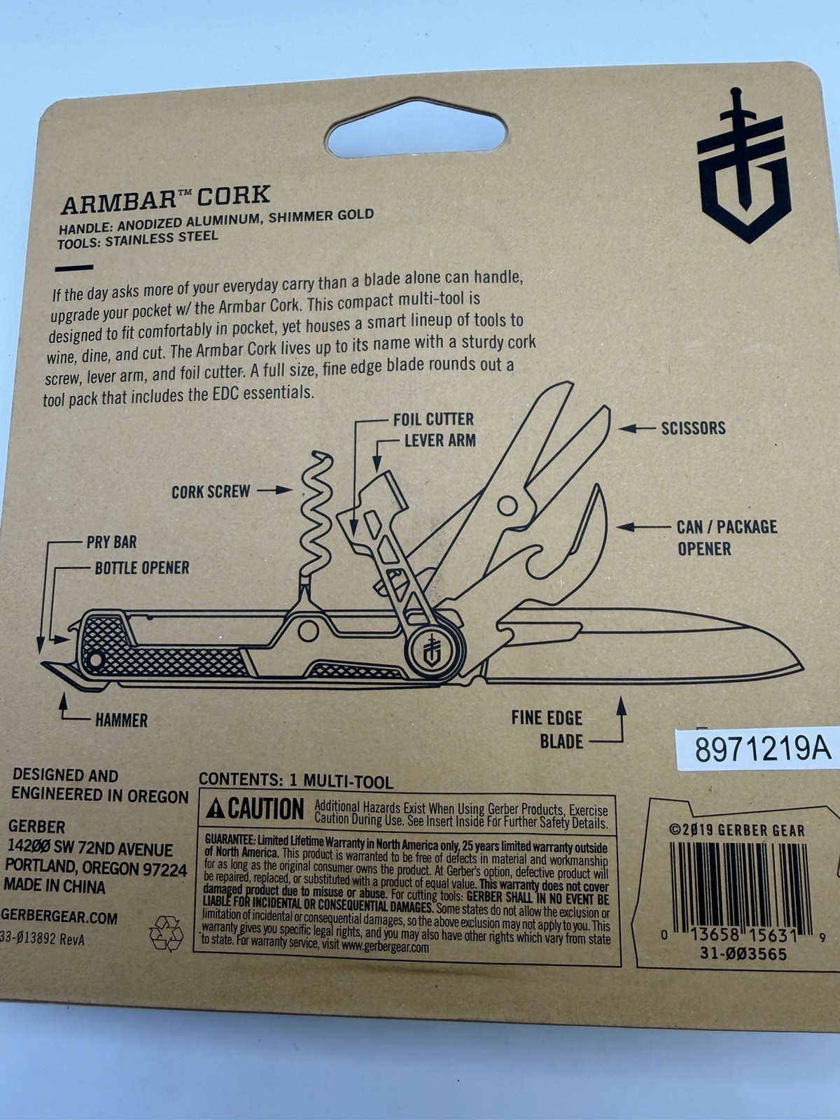 Gerber Armbar Cork Multi Tool EDC Folding Knife New 31-003565