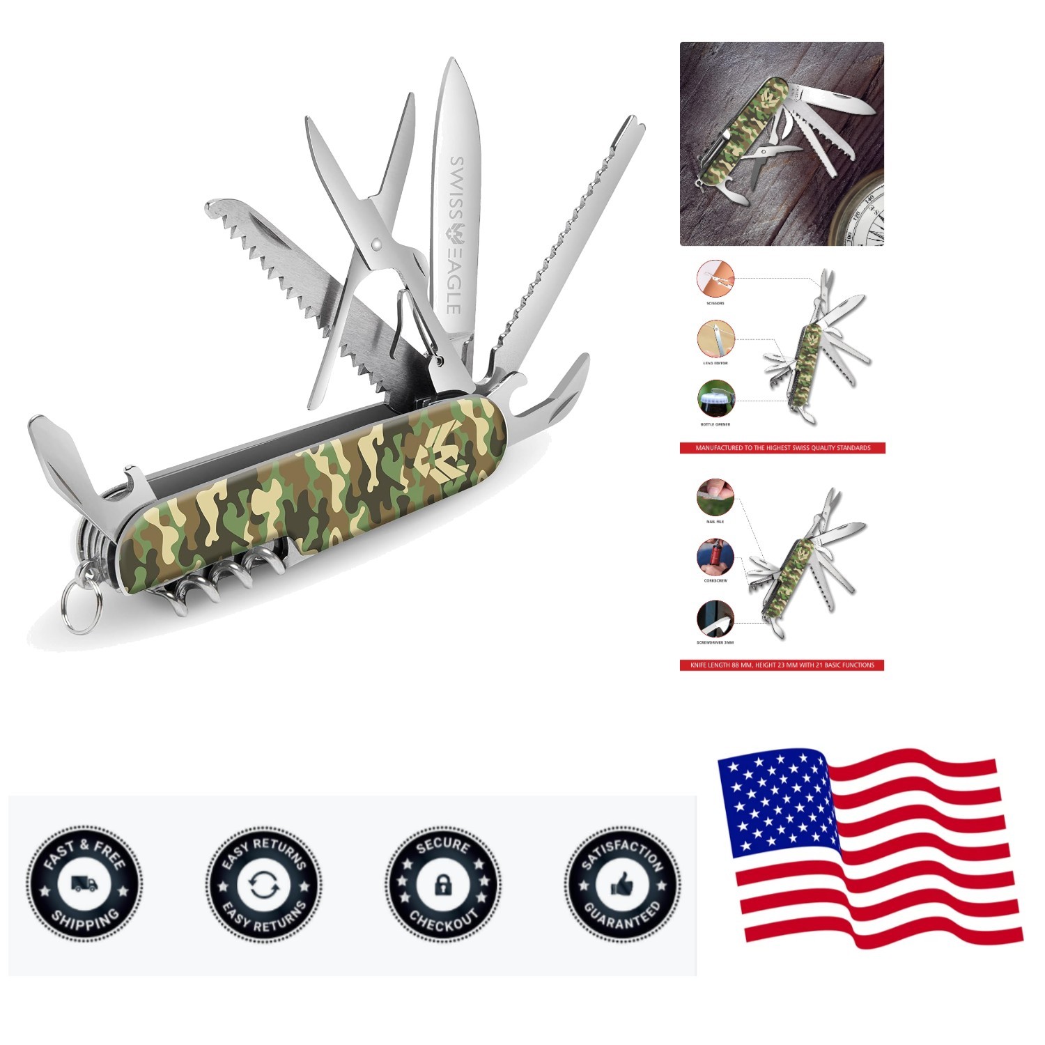 12-in-1 Commando Pocket Tool – Versatile Green Multi-Tool for Outdoors