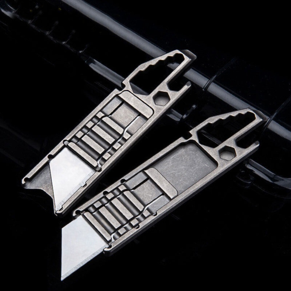 Premium Titanium Utility Knife Opener Crowbar Wrench Tactical EDC Tool Keychain
