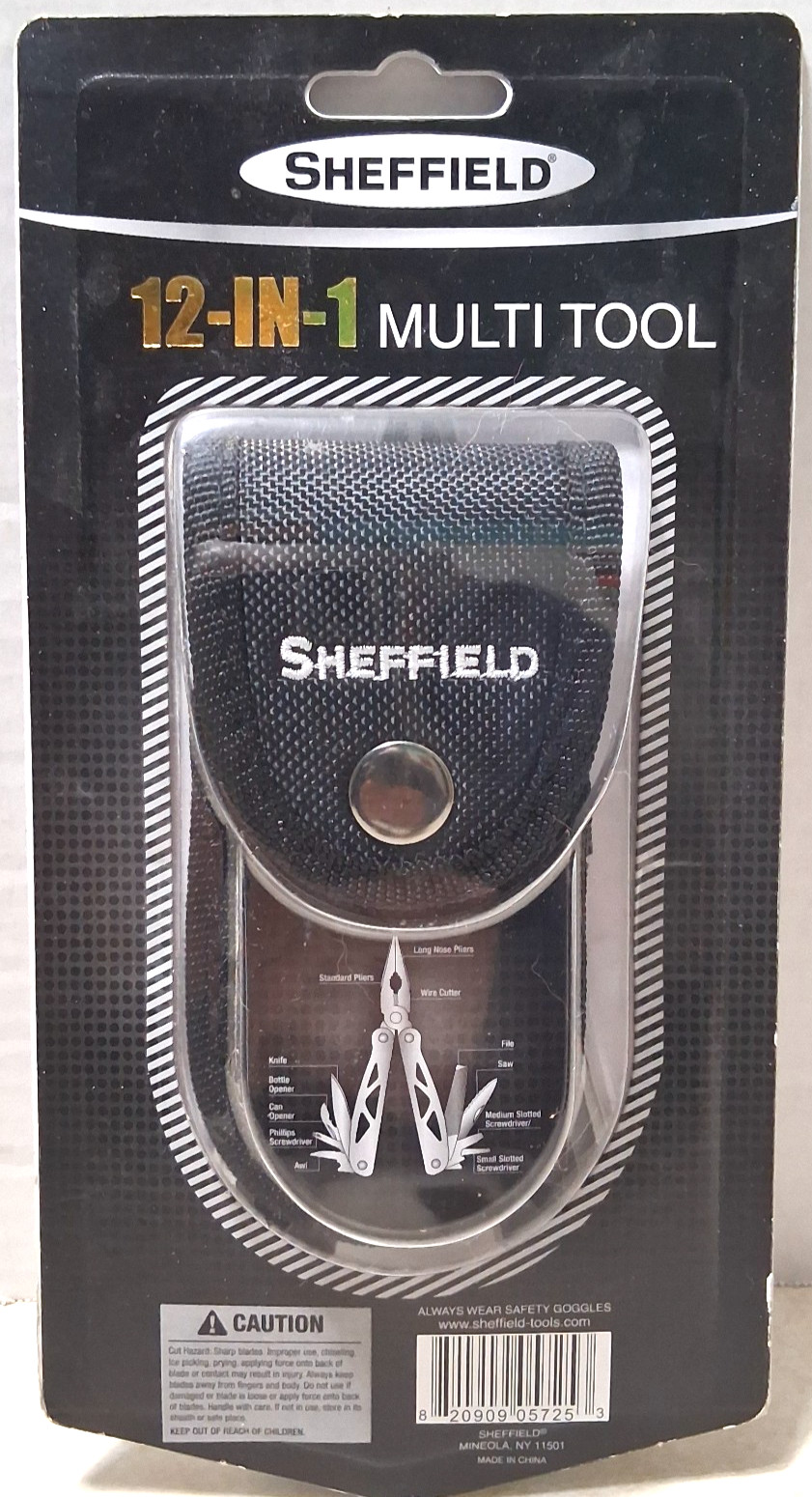 12-in-1 Multi Tool w/ Sheath – Sheffield – # 5725 – New in Sealed Retail Package