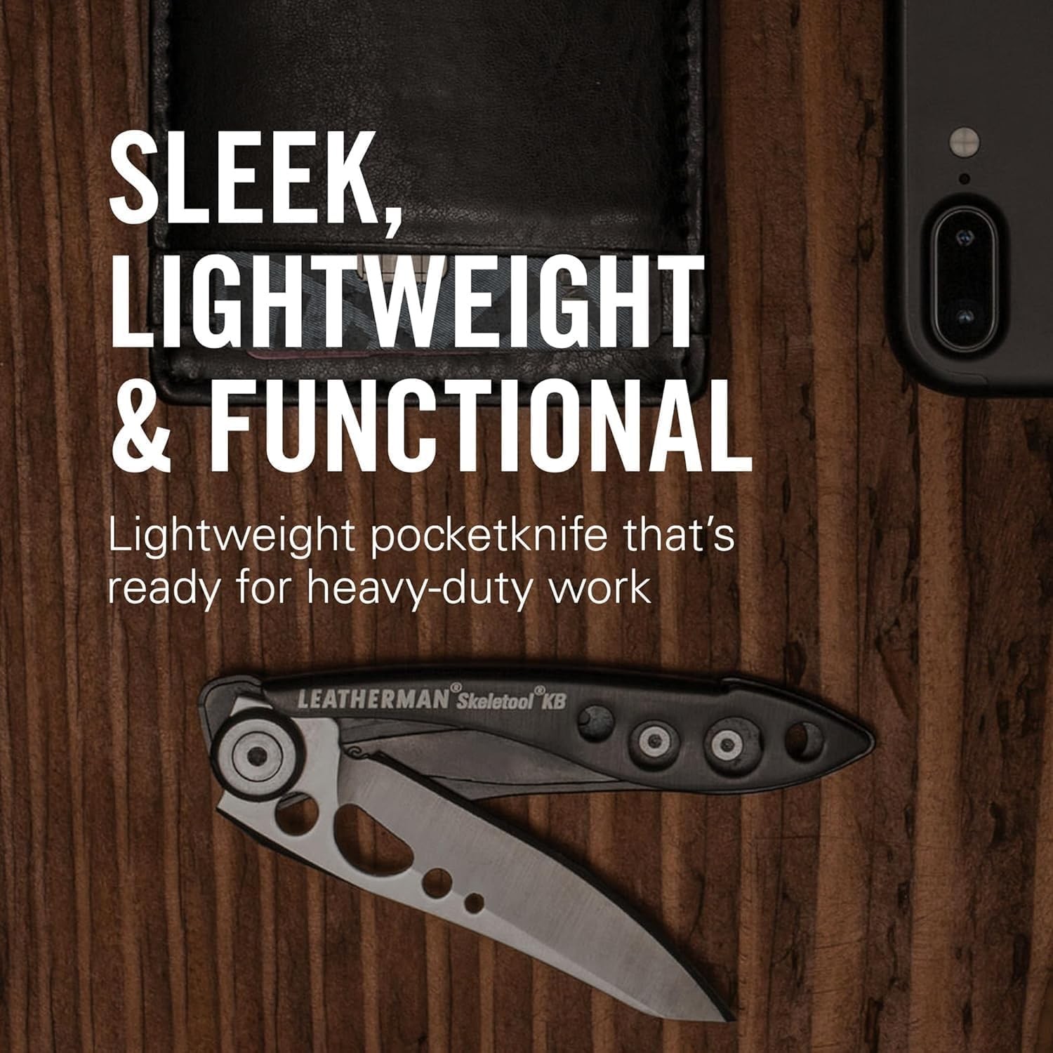 LEATHERMAN Skeletool KB Pocketknife Straight Edge Blade & Bottle Opener, Black