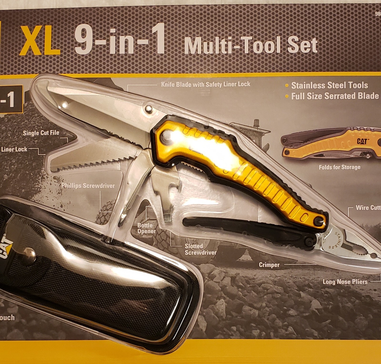 CAT XL 9-in-1 Multi-Tool Set, Stainless Steel Tools with Belt Loop Storage Pouch