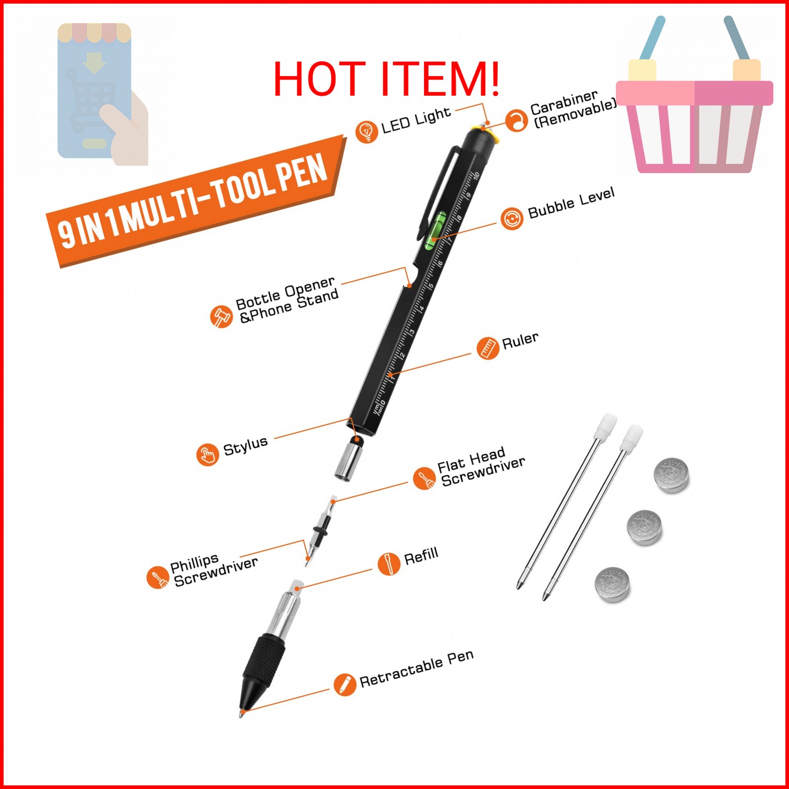 Stocking Stuffers for Men Dad Husband Him Adult, Gifts for Men, 9 in 1 Multitool
