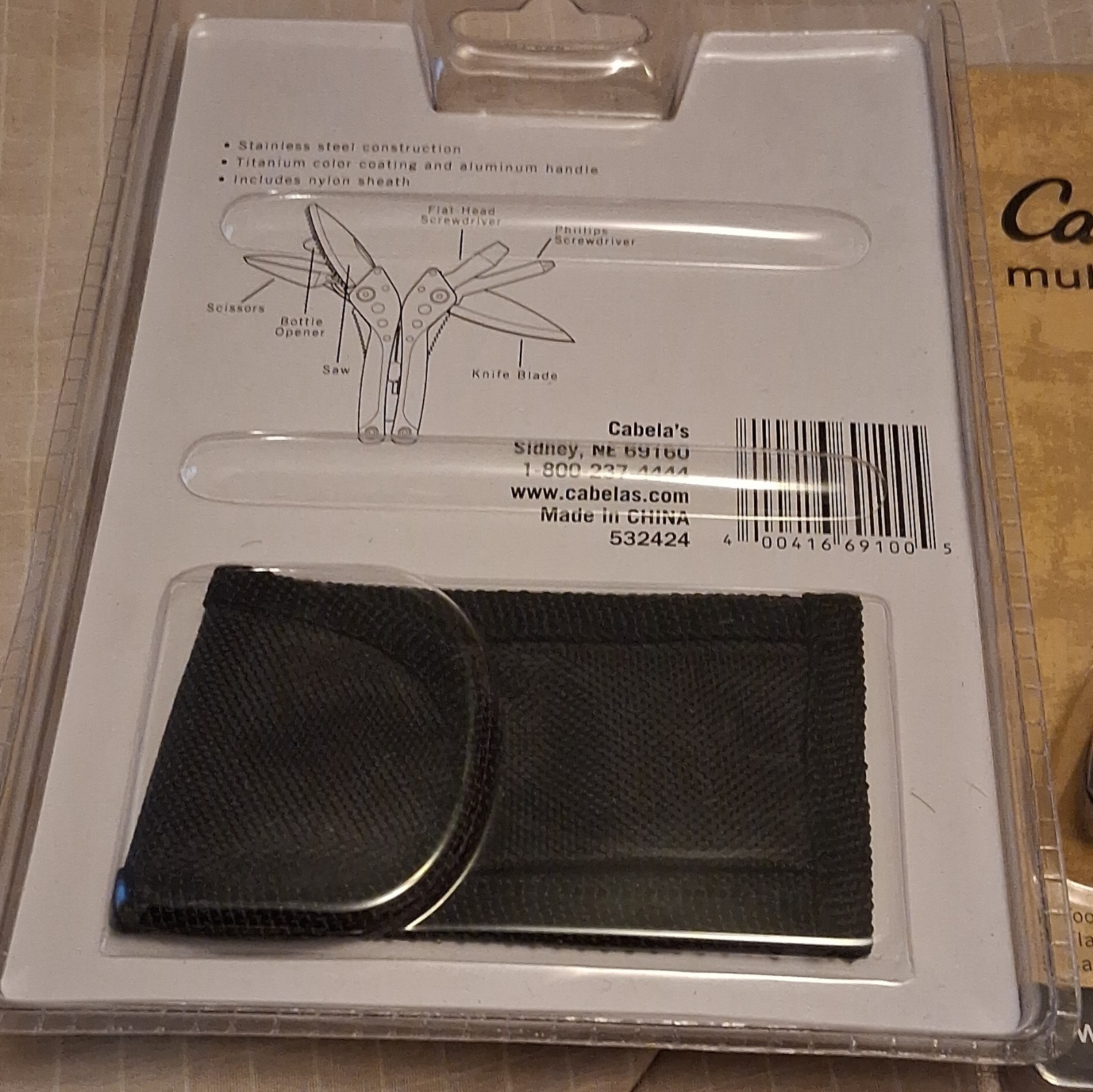 Cabela’s Multitool 7-in-1 Stainless Steel Black-Green Teal w/ Sheath