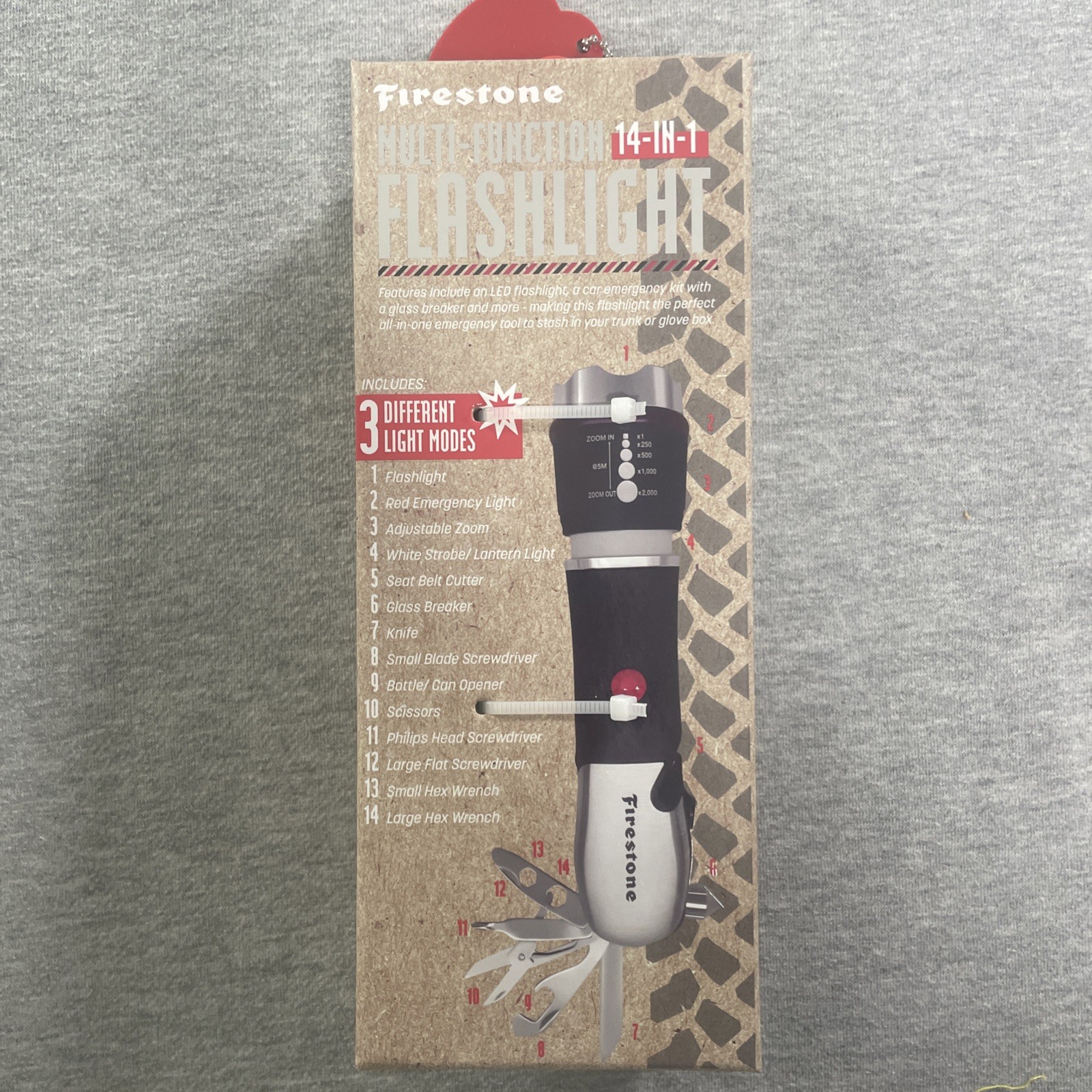 Firestone 14-in-1 Multi-Function Flashlight/LED Flashlight Car Emergency Kit NIB