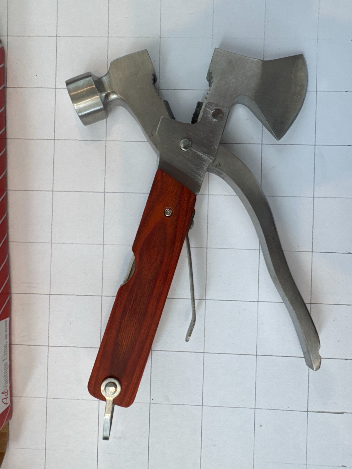 Stainless Steel Hatchet Multi-Tool w/ Wood Handle + Nylon Case + Box — Axe, Hamm