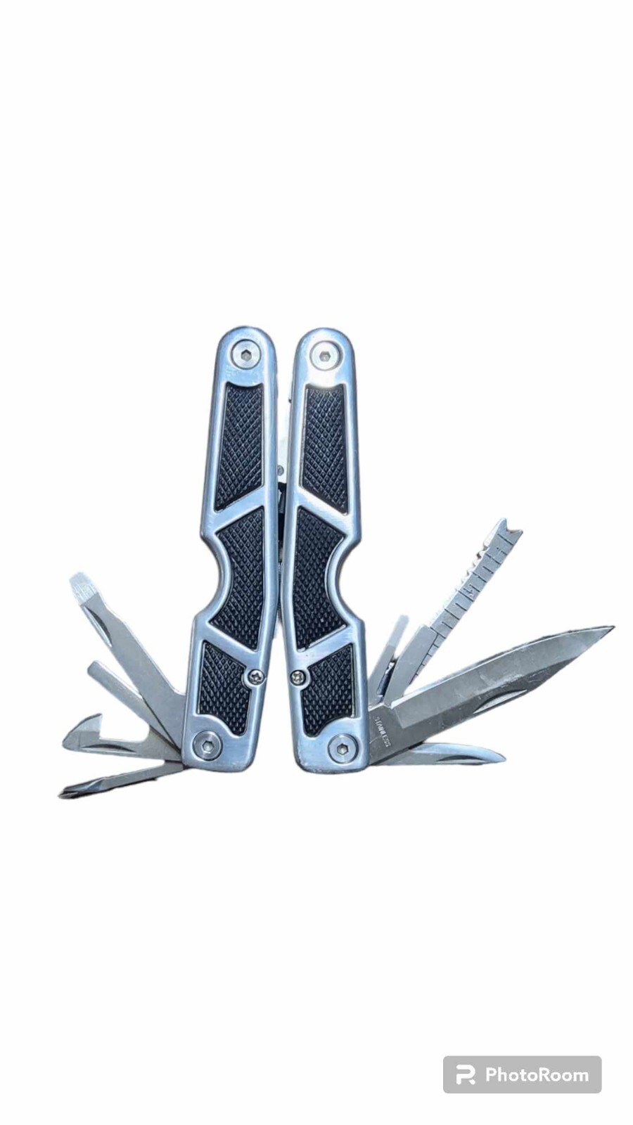Multitool with Black Rubber Inserts in Handle Stainless Steel 10 tools with Case