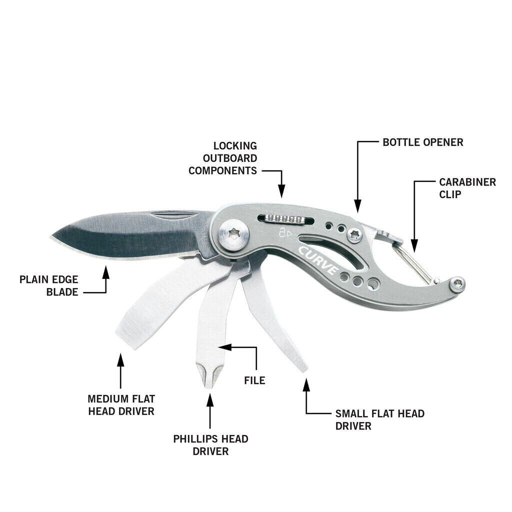 Gerber Curve Multi-Tool 6 Tools In 1 Carabiner Clip 2.25″ Closed