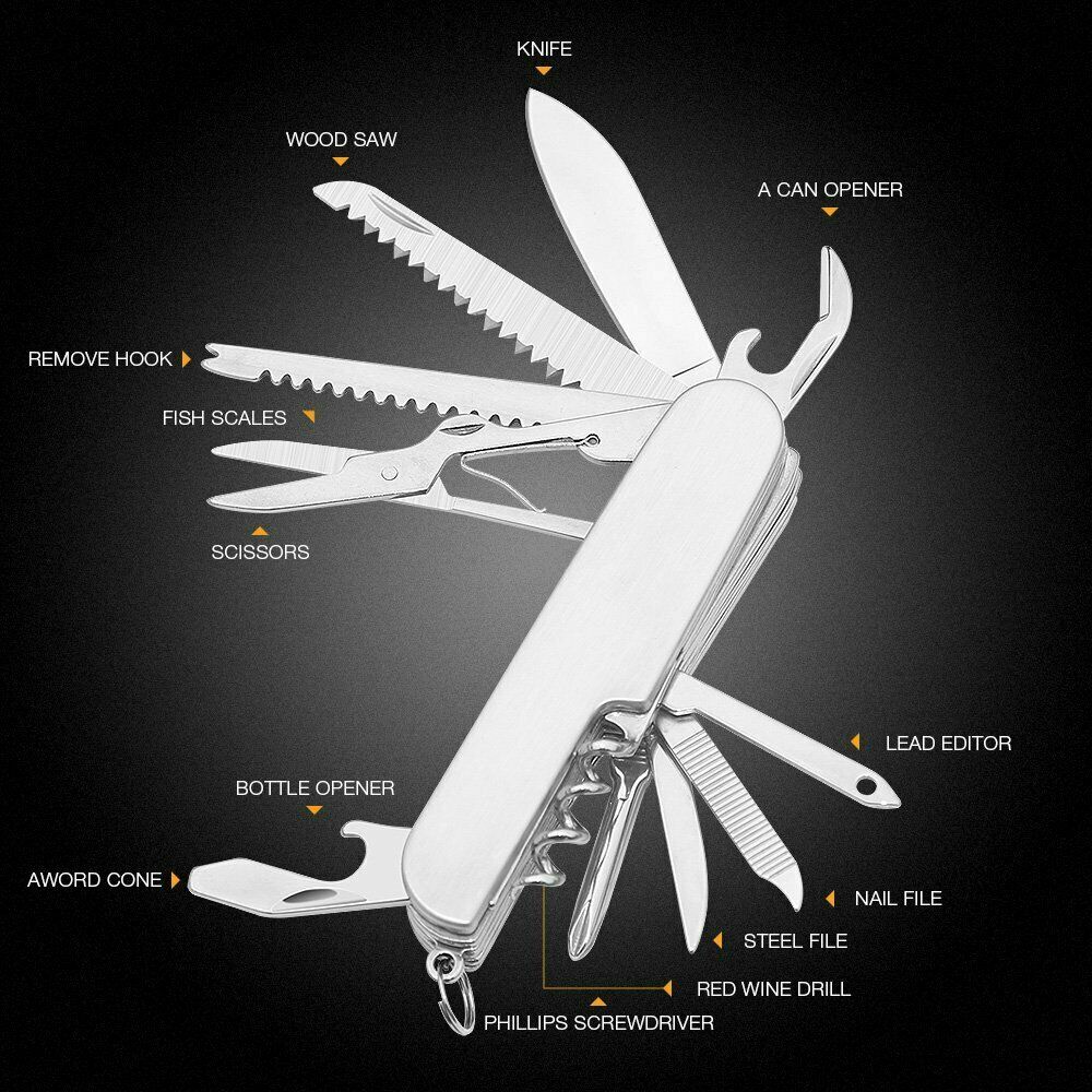 2 Pack 11 in 1 Stainless Steel Multifunctional Folding Pocket Knife Camp Outdoor