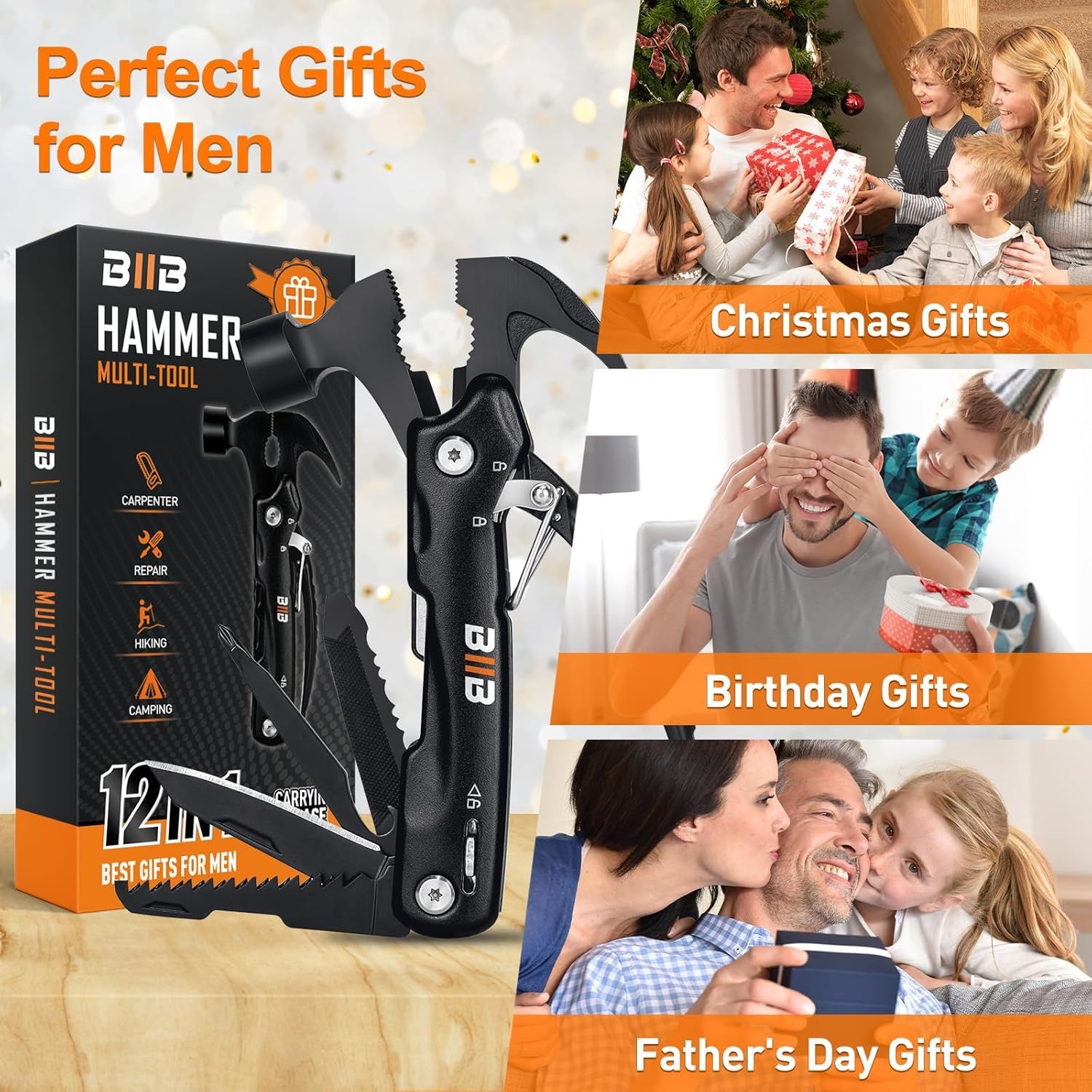 Gifts for Men, 12 in 1 Hammer Multitool, Fathers Day Mens Gifts for Husband Dad,
