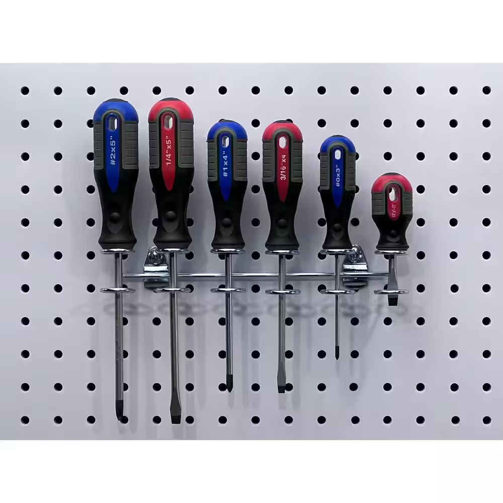 9 In. W Stainless Steel Multi-Ring Tool Holder for 1/8 In. and 1/4 In. Pegboard
