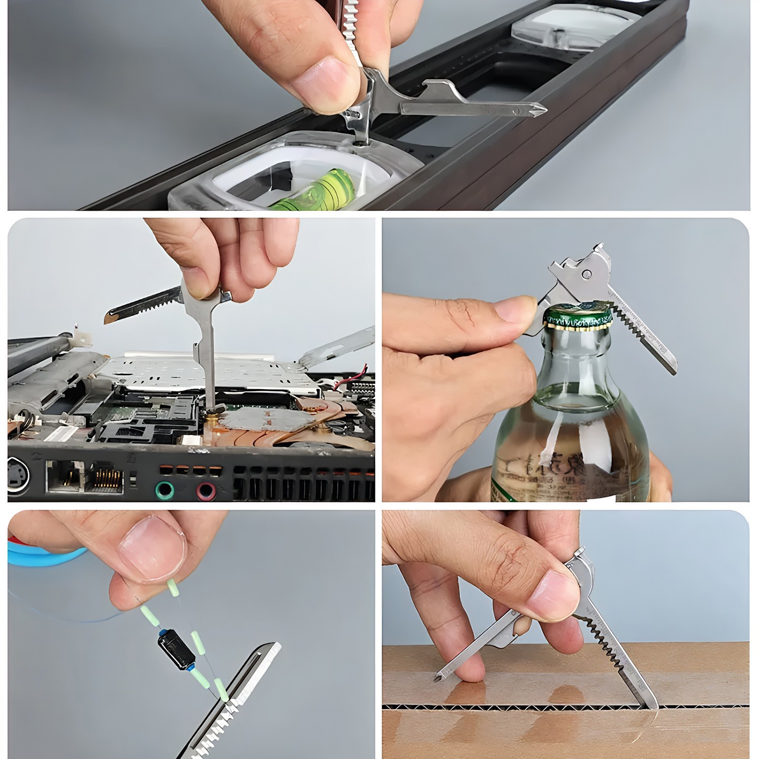 Portable 6 In 1 Multi-Functional Stainless Utili-Key Opener Keychain Ruler Tool