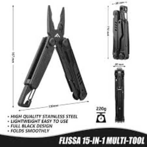 FLISSA 15-in-1 MultiTool Pliers Portable Survival Compact Folding Pocket Knife