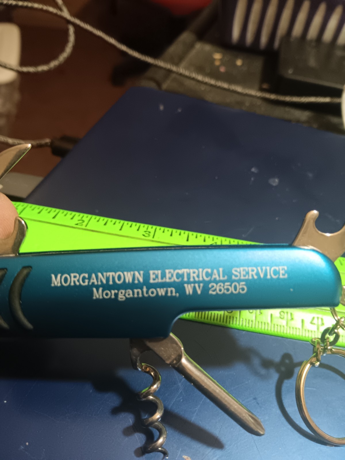 Morgantown WV Electrical Service Blue Folding Multi-Tool Knife Keychain (26-151)