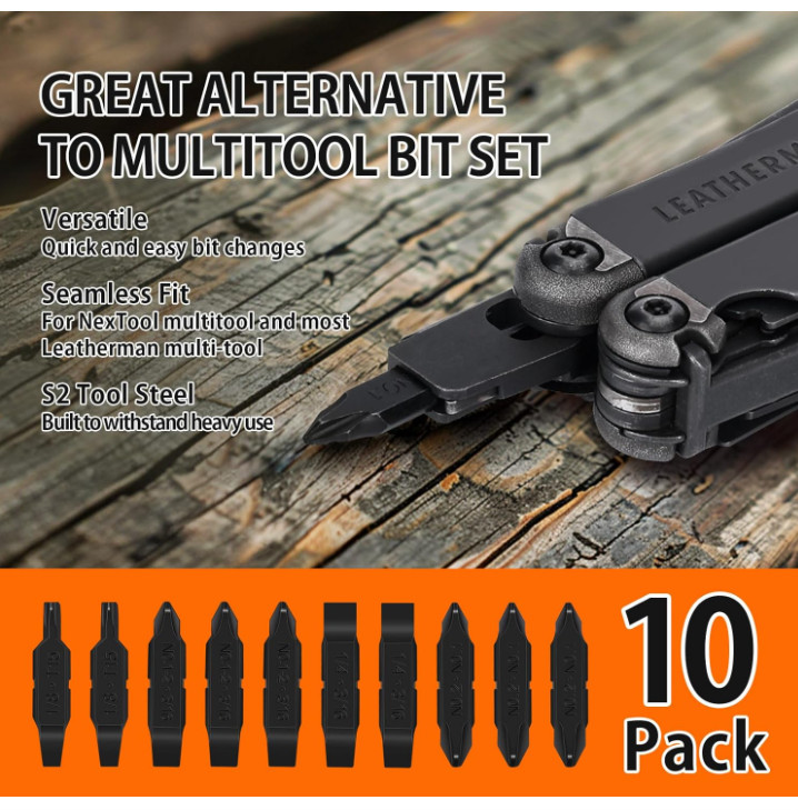 NexTool 10 Pack Replacement Double-Ended Screwdriver Bit for Leatherman