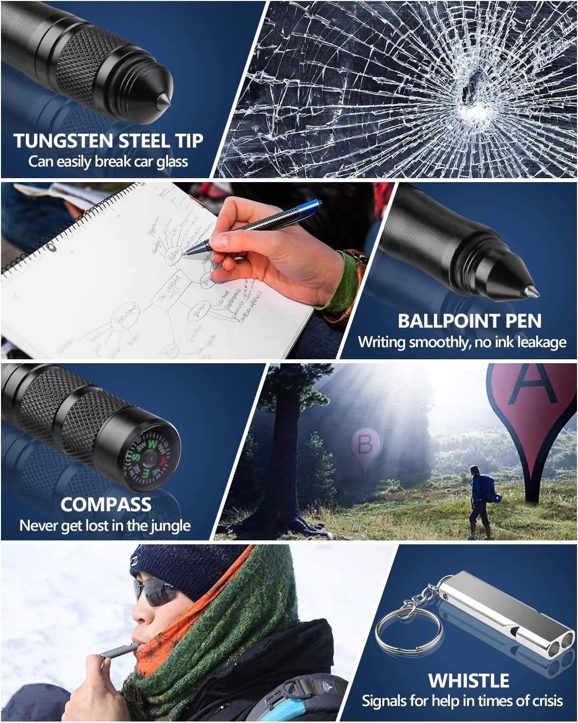 Stocking Stuffers Gifts for Men, 12-IN-1 Tactical Pen Multitool Pen Survival