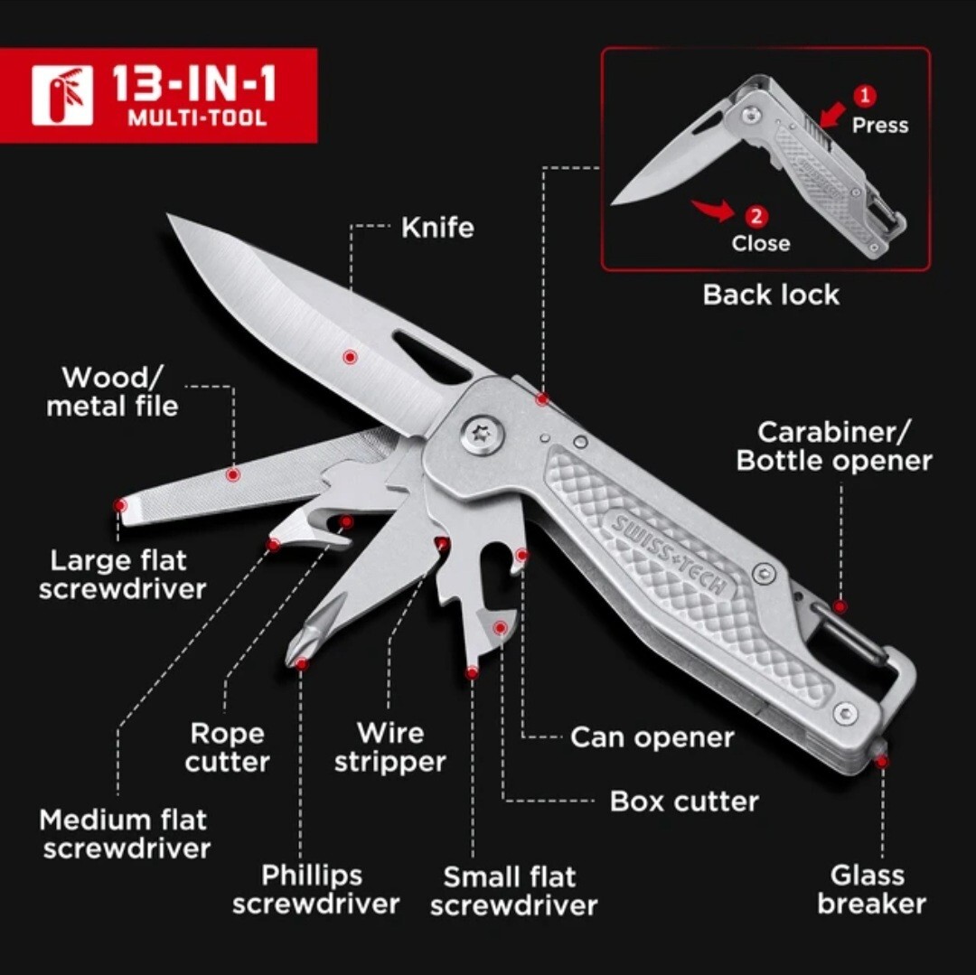 Swiss+Tech Multitool Knife,13 in 1 Pocket Size Multi-Tool.ORGIL AUTHENTIC IN BOX