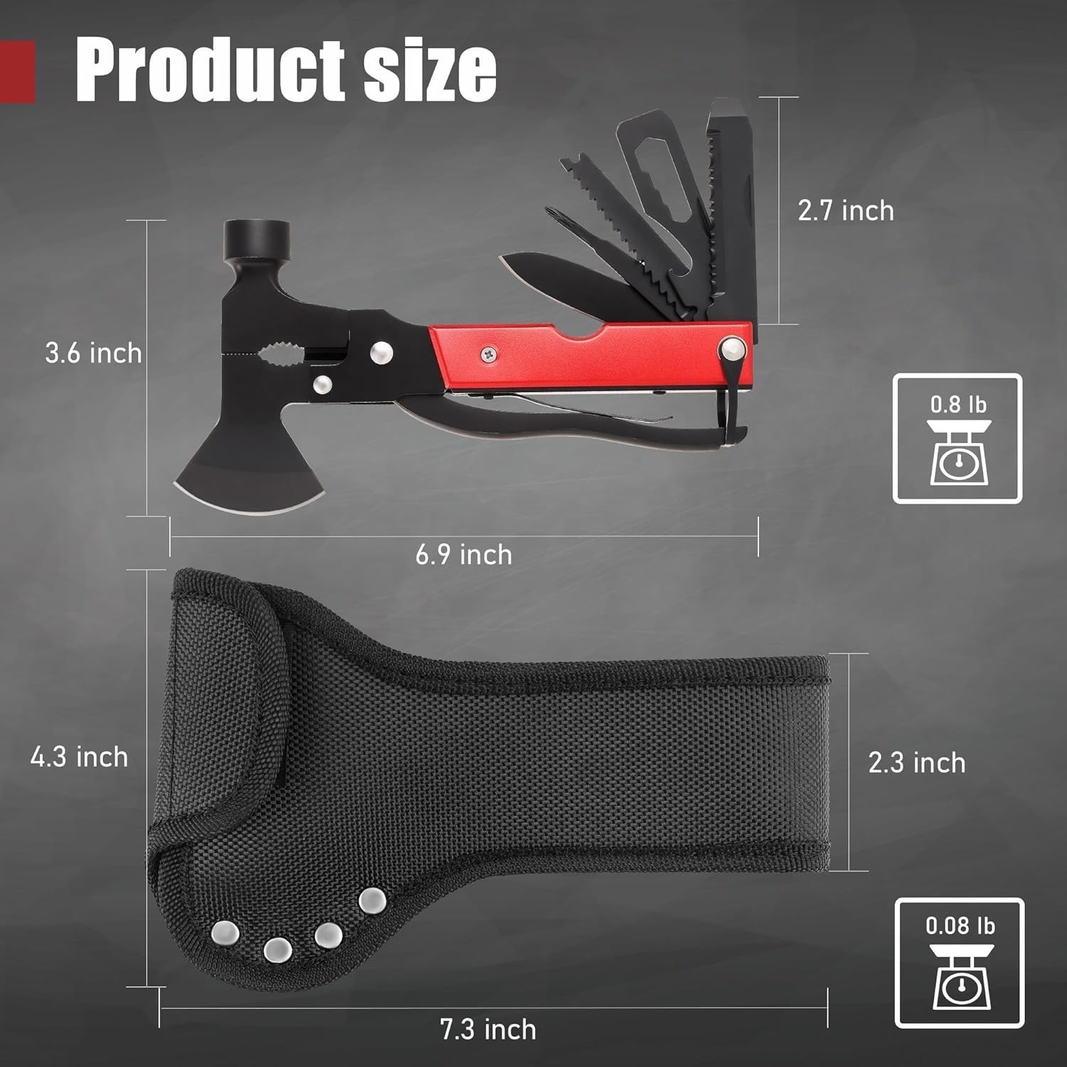 14-In-1 Multitool Camping Hammer Survival Gear W/ Axe Knife Screwdriver Pleirs