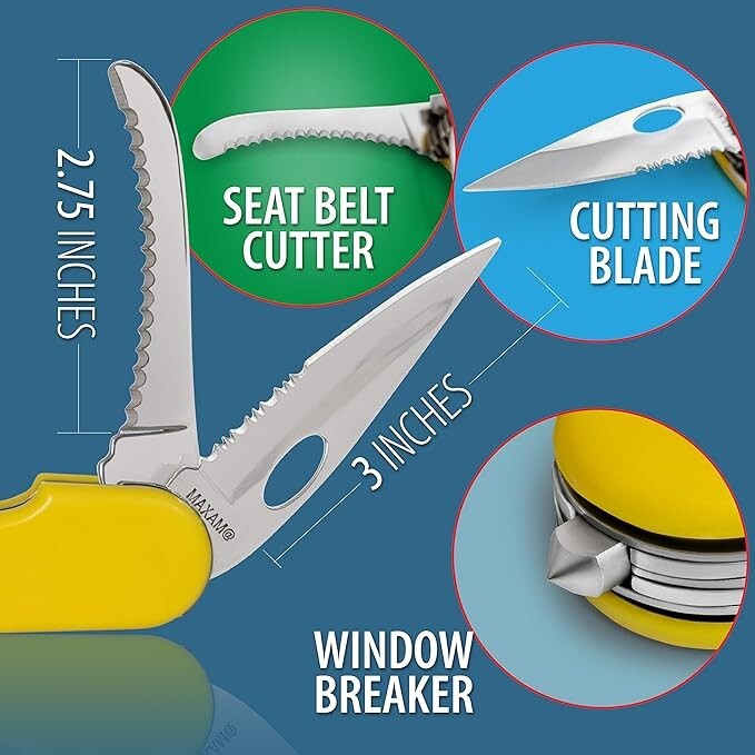 MAXAM Multi-Function Rescue Knife – Includes Seat Belt Cutter and Glass Breaker