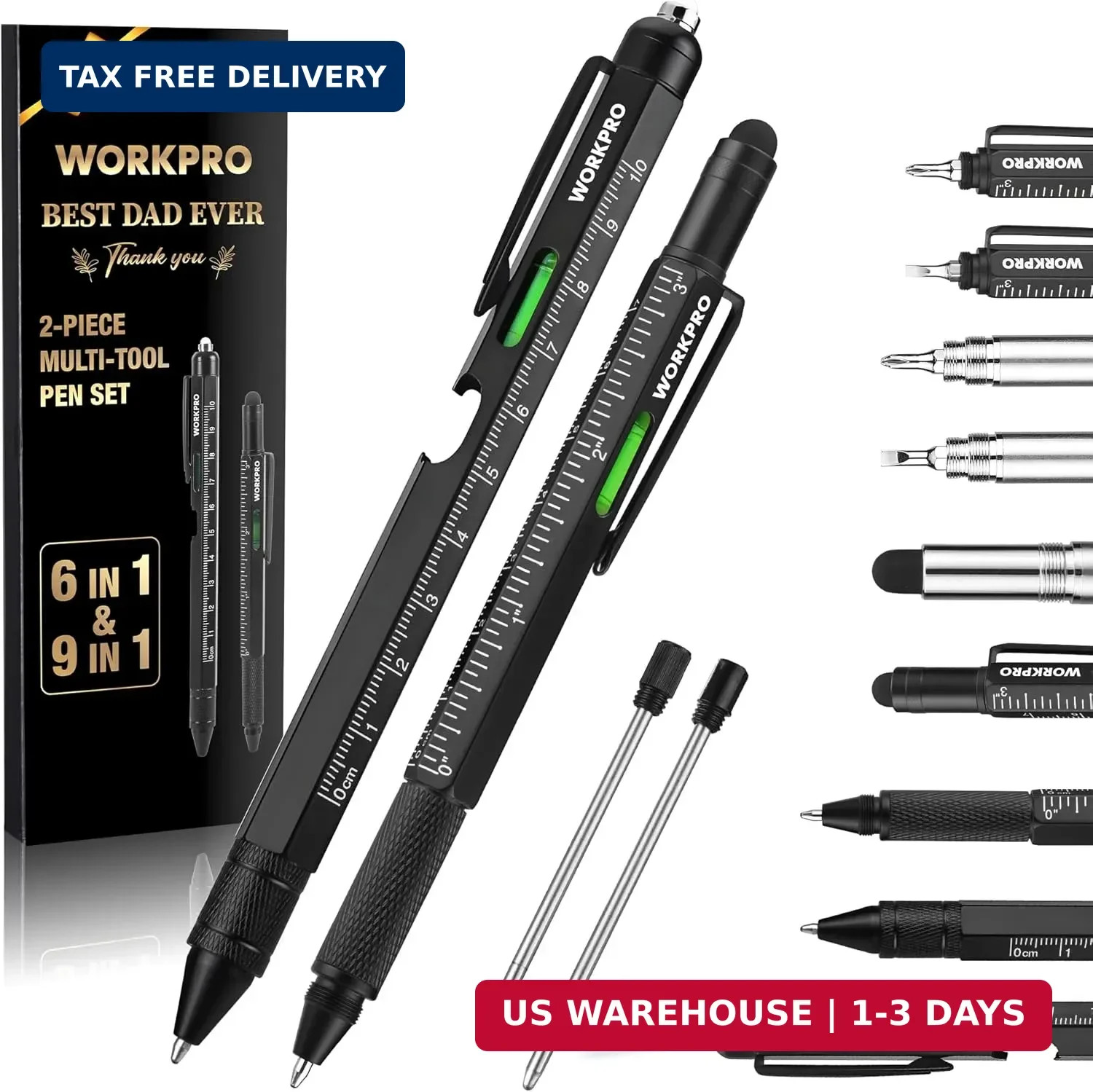 WORKPRO Father’s Day Gifts for Men, 9 Functions Multi-tool Pen Set, Birthday Gif