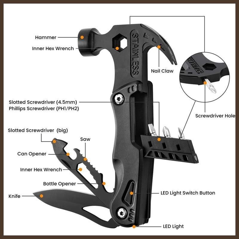 Multifunctional Pliers Stainless Steel Multitool Claw Hammer With Nylon Sheath