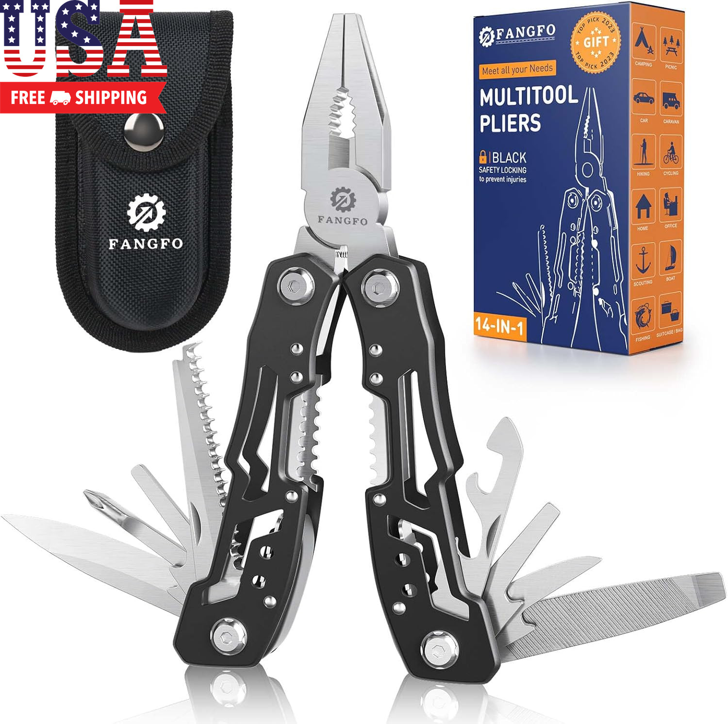 14-In-1 Multitool with Safety Locking, Professional Stainless Steel Multitool Pl