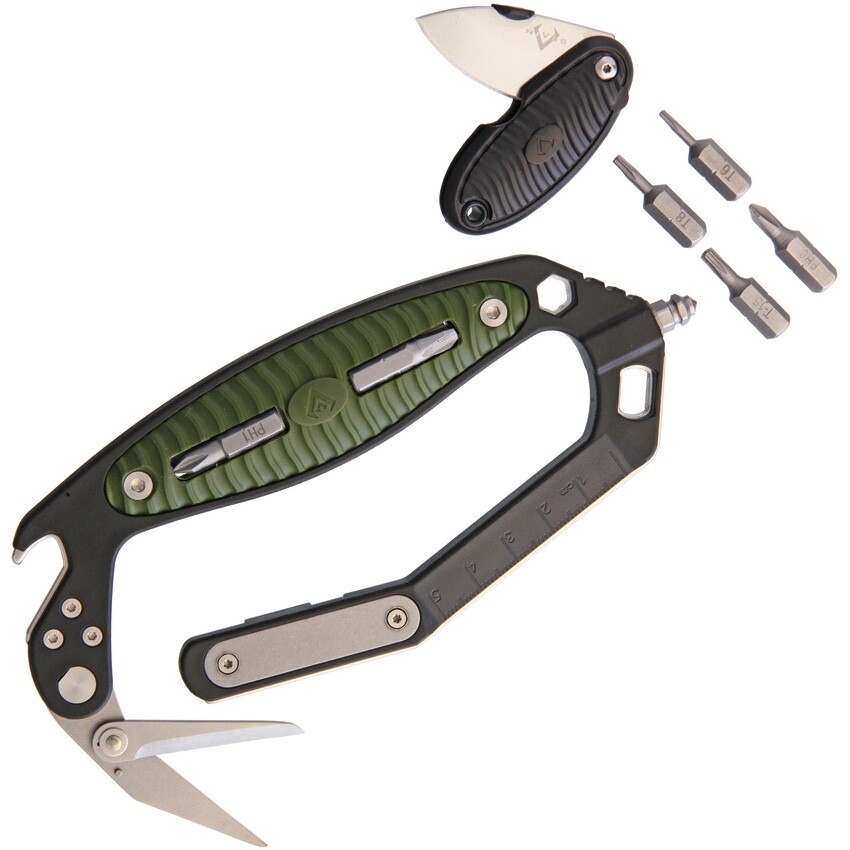 V NIVES CRAB Multi Tool Black Aluminum And Green Rubber Handle IMT18FRNPBGR