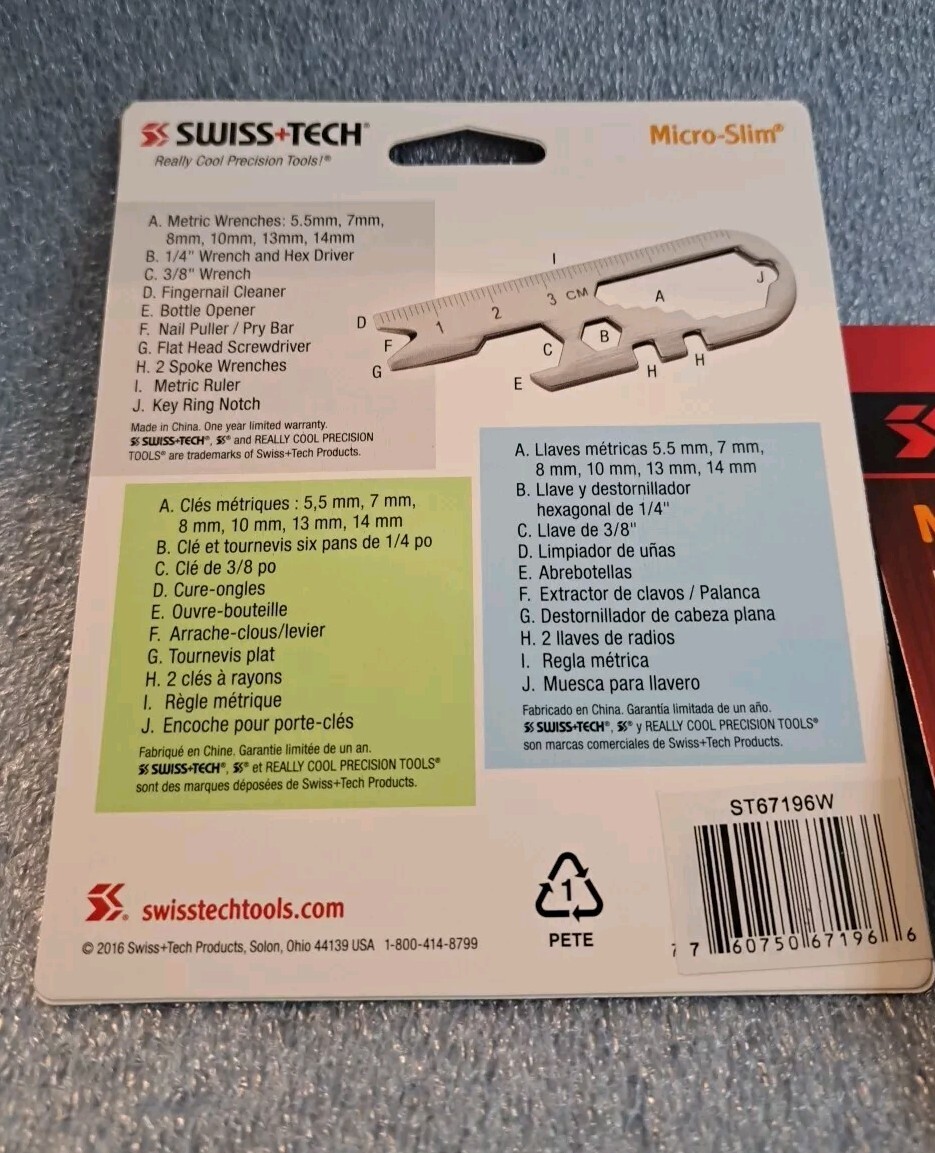 2 Swiss+Tech Micro-Slim Pocket Wrench Hex Bit Pry Bar Screwdriver Multitool New
