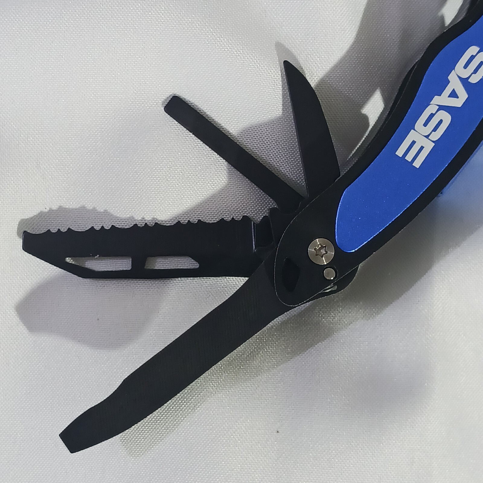 Pocket Folding Multitool Knife SASE 11 Function Belt Sheath Blue EUC