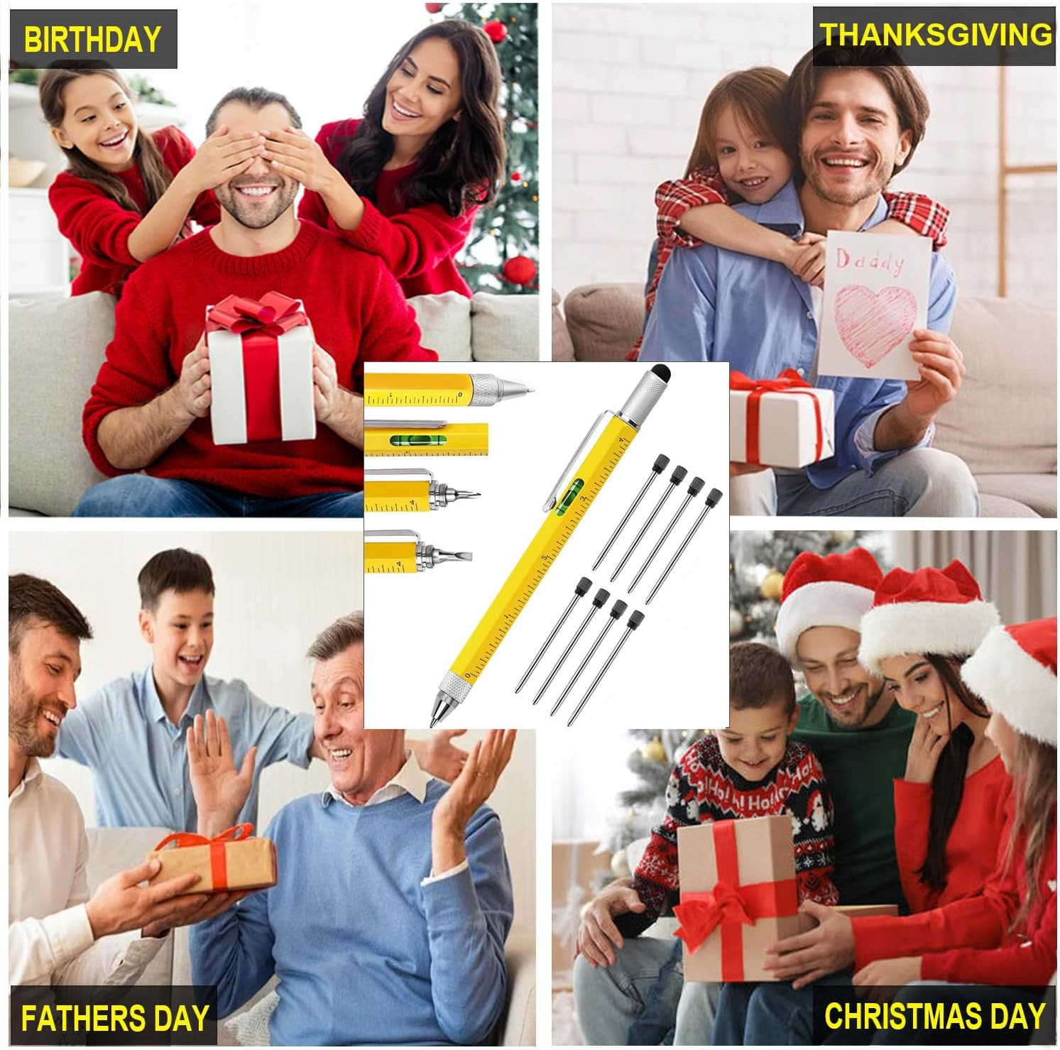 Multi Tool Pen Set,Pen for Men Dad Gifts from Daughter Son,6 in 1 Multitool P…