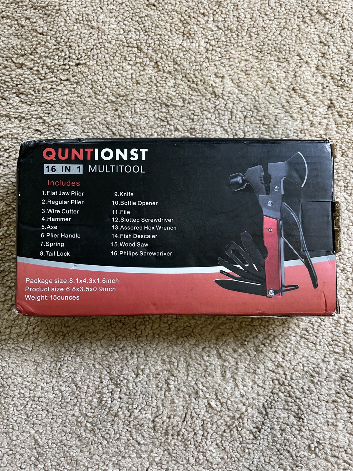 NEW Quntionst 16-In-1 Camping Emergency Survival Multitool + Sheath BLACK & RED
