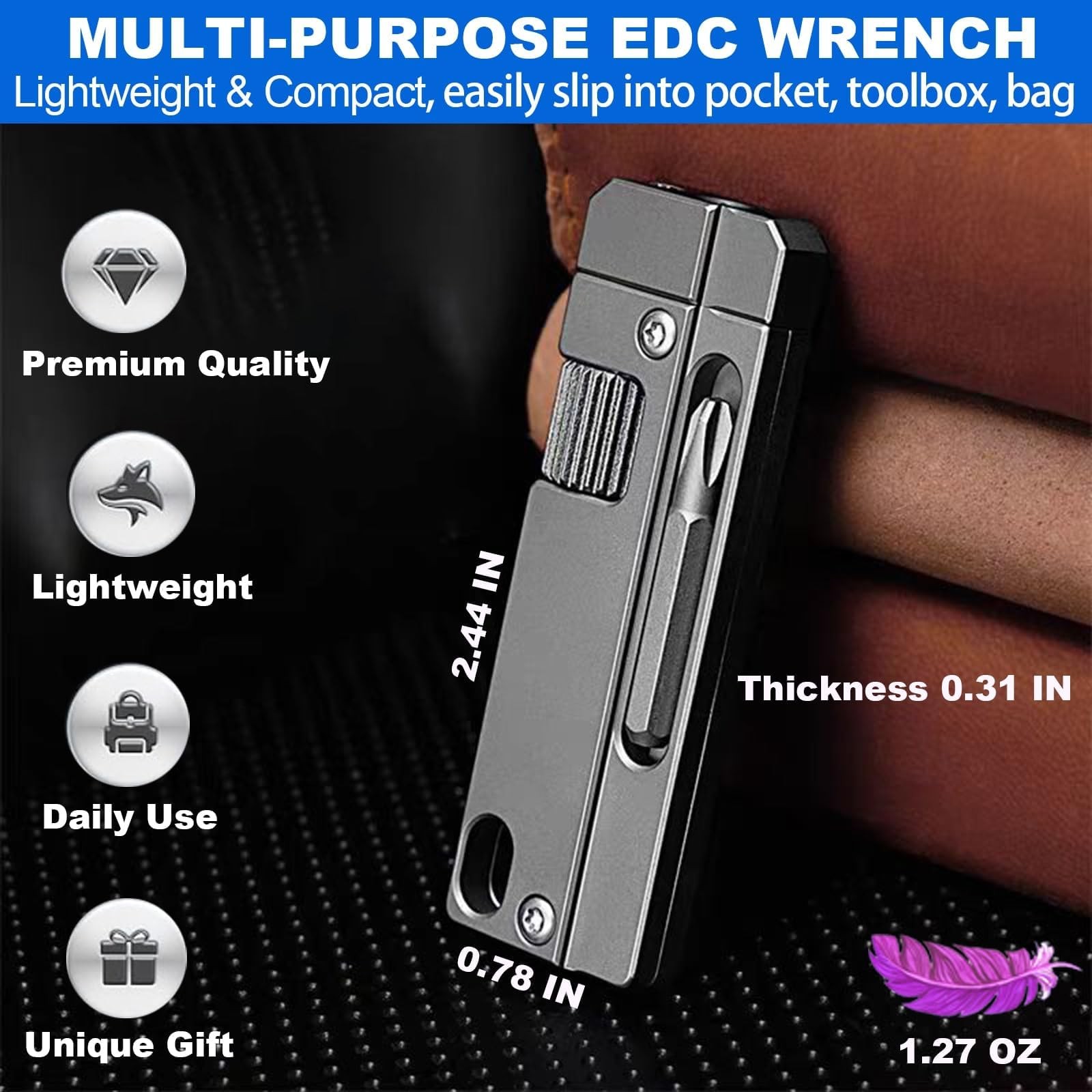 Titanium Keychain Wrench – Mini EDC Adjustable Spanner with Screwdriver, Pock…