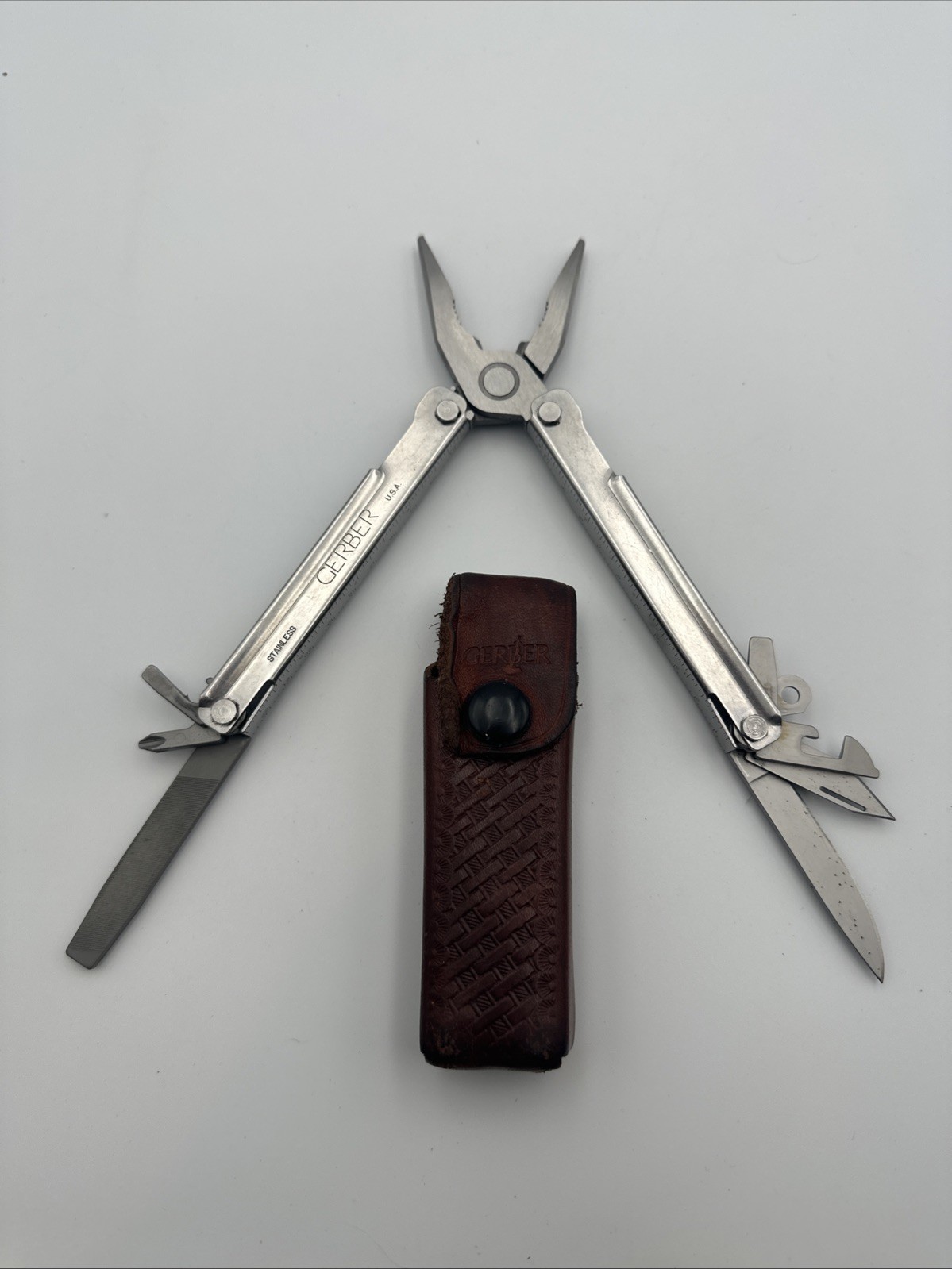 Vintage Gerber M.P.T. #5 Military Provisional Tool Stainless Multitool w/ Sheath