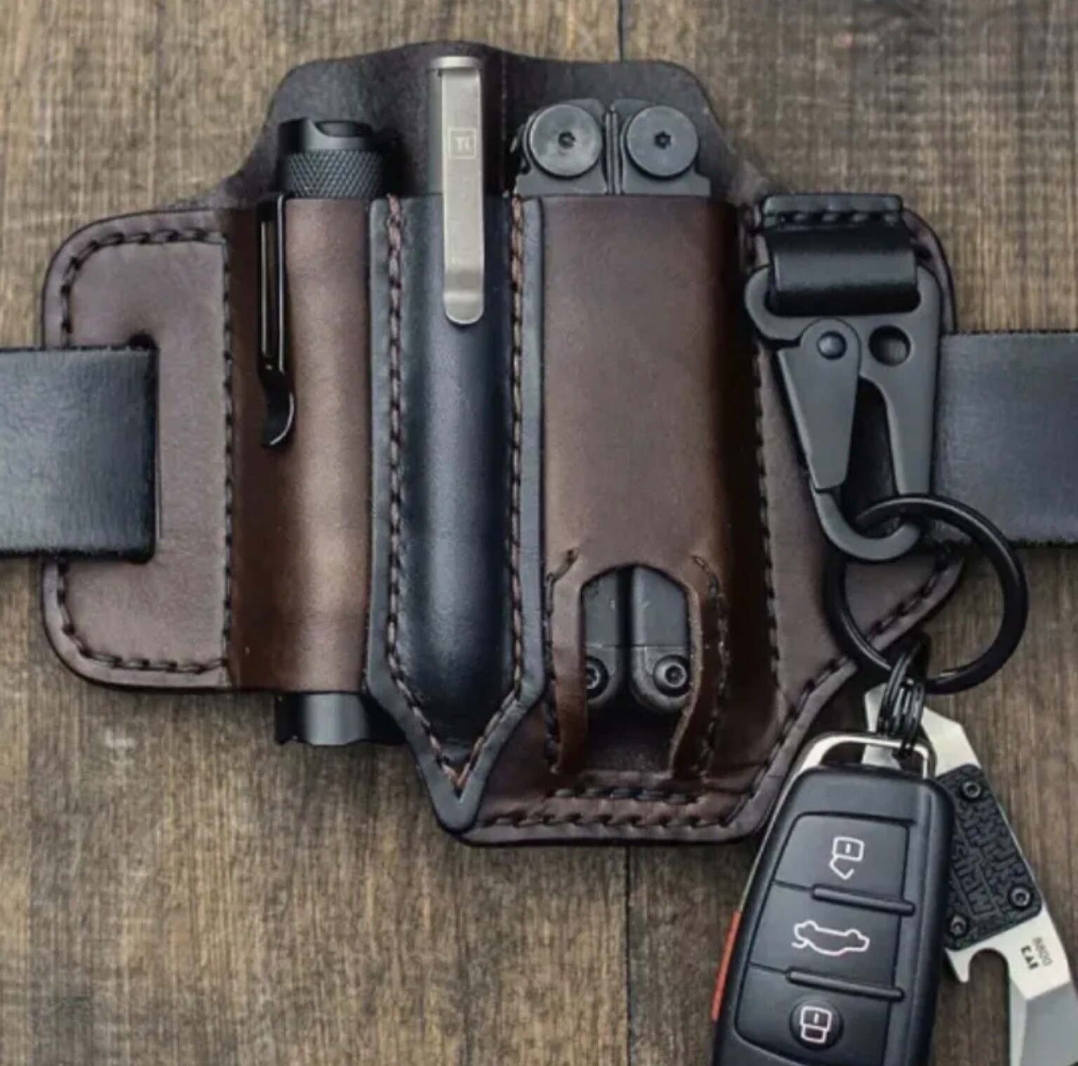 EDC Belt Organizer Multitool Leather Sheath for Leatherman Knife Pen Flashlight