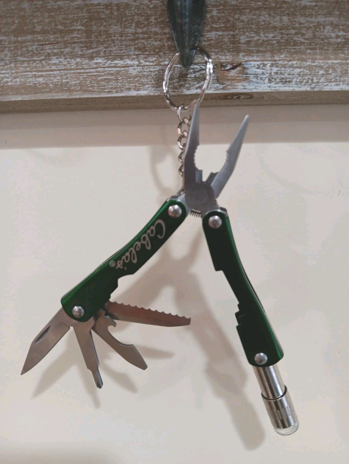 Cabela’s Mini Multi-Tool Pocket Knife Green Keychain With LED Light Multi Tool
