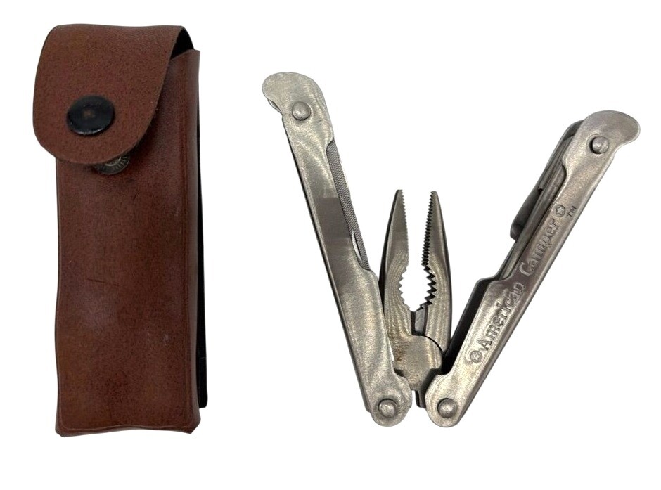 Vintage American Camper Stainless Steel Multi-Tool With Leather Sheath