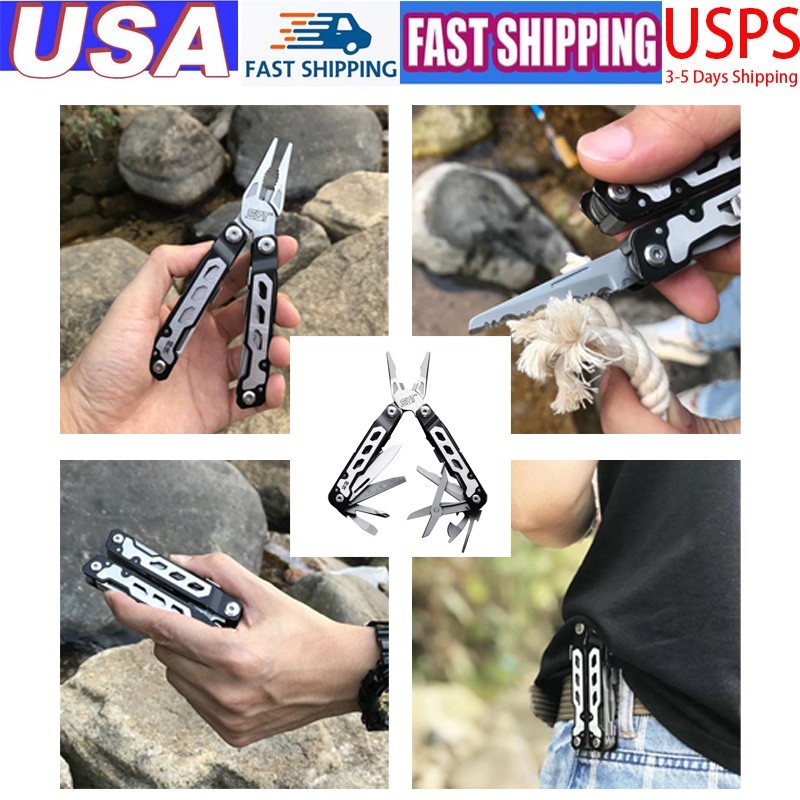 Stainless EDC Pocket Utility Tool Folding Multitool Pliers With Blade