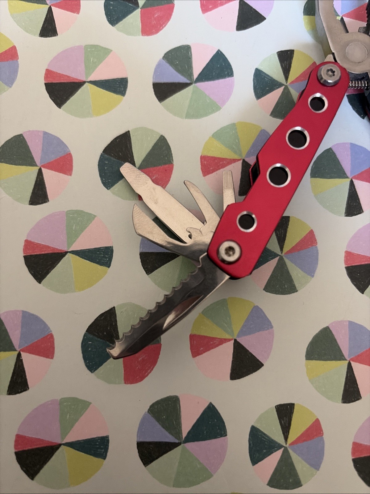 Multi-Tool Knife, Pliers – 11 in 1 Red With Sheath Measures 2 1/2” Closed -New