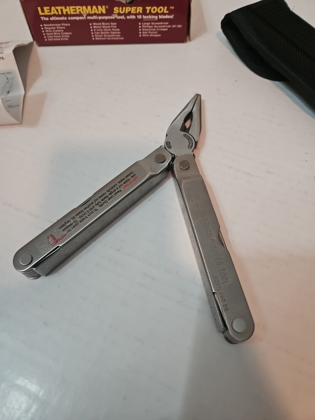 1990s vintage Leatherman Super Tool with box and nylon sheath