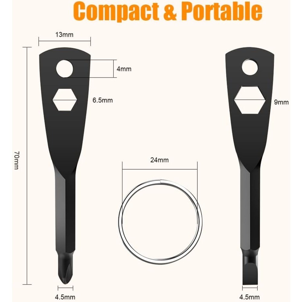 4-in-1 Keychain Screwdriver Tool Set with Slotted and Hex Wrench Bits