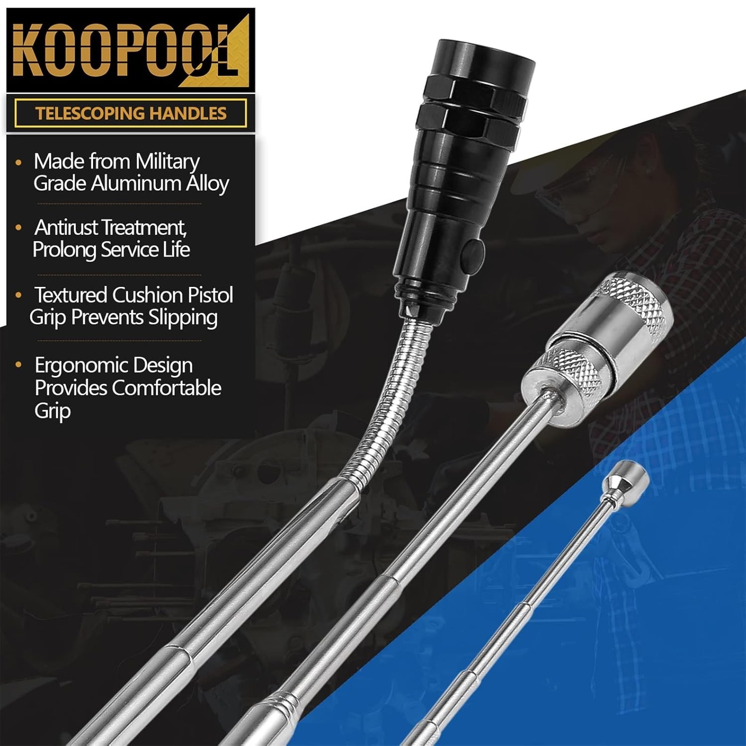 Telescoping Magnetic Pickup Tool Set, Inspection Mirror Telescoping, LED Flashli
