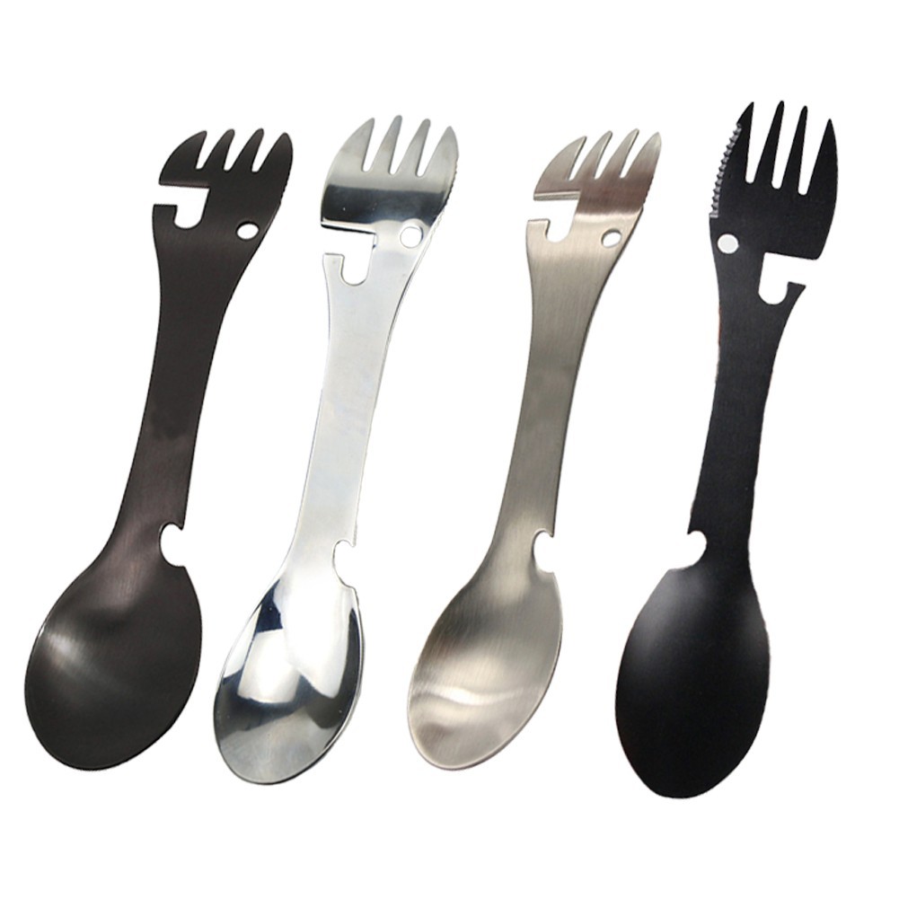 Multifunctional Camping Fork Spoon 5 in 1 Tool Rust resistant Stainless Steel