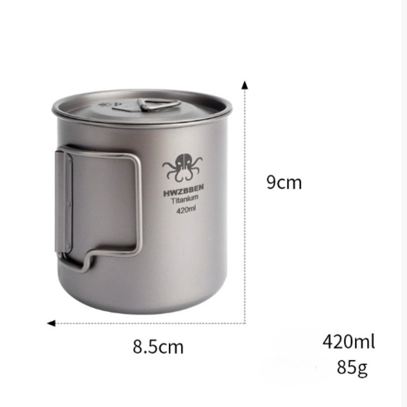 420ml Titanium Water Cup Ultralight Folding Handles Outdoor Camping Coffee Mug